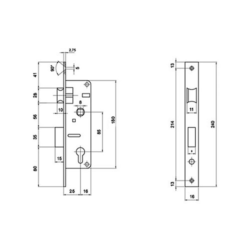Механізм замка VORNE заскочка 25*85 мм рейка 1600 мм з ригелем - Фото №6