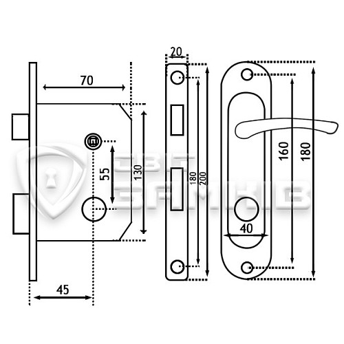 Комплект замка BRUNO (BS 45*55мм) коричневый - Фото №3
