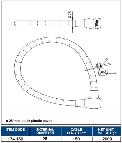 Замок для велосипеда VIRO Moto Serpis Plus з тросом 150см 3 ключа - Фото №2