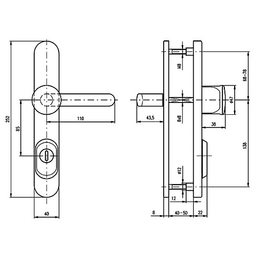 Ручки на планці з протектором ROSTEX Exclusive RX-40 85мм (40-50мм) фіксована-натискна титан PVD - Фото №6