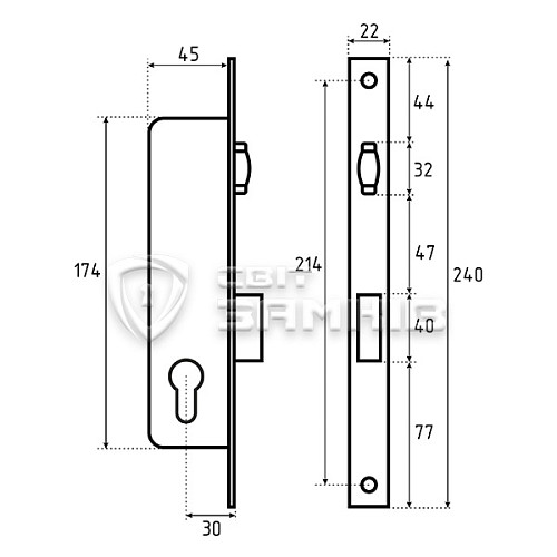 Механізм замка SANTOS 720 бочка (BS30мм, 22мм) матовий хром - Фото №5