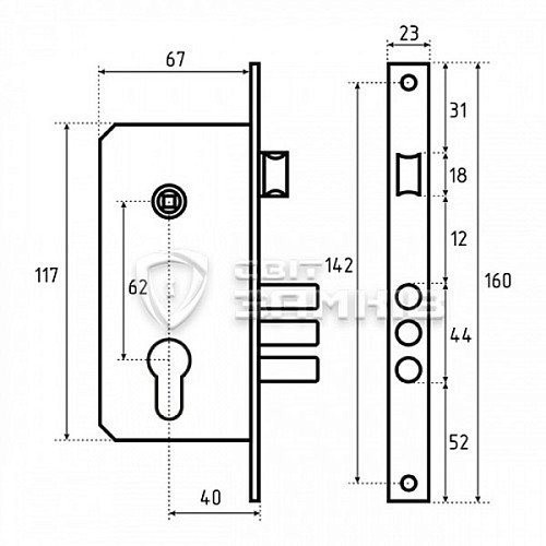Механізм замка CLASS 9011SR-3R (BS40*61,5мм) PB полірована латунь - Фото №2