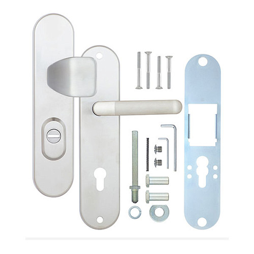 Ручки на планці з протектором ROSTEX Universal R 85мм фіксована-натискна нержавіюча сталь матова - Фото №6