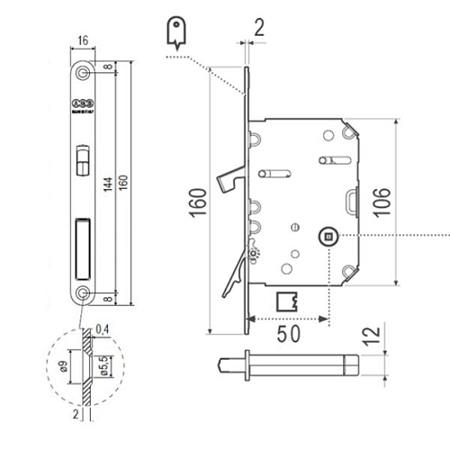 Механизм замка для раздвижной системы AGB Scivola Tre Class WC B089815093 (BS50мм) черный матовый - Фото №4