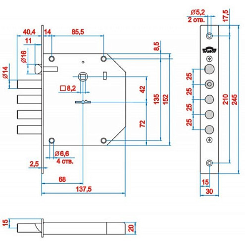 Механизм замка ЕЛЬБОР Базальт 1.05.29 (BS68*42мм) (н) - Фото №3