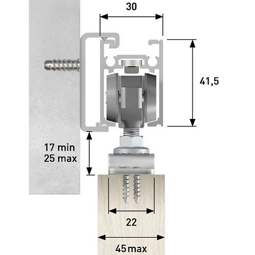 Раздвижная система OMGE Alutech 1499 с 2 демпферами длина 1,9 м на 1 полотно весом до 80 кг - Фото №6