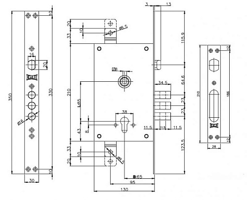 Механизм замка KALE 352R (BS65*85мм) хром - Фото №5