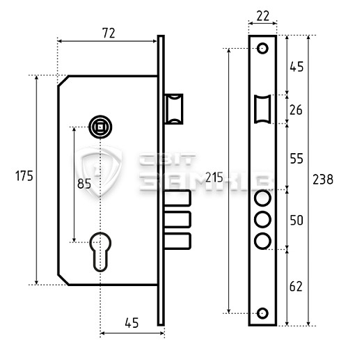 Механізм замка CLASS 2800 (BS45*85мм) SN сатин - Фото №5