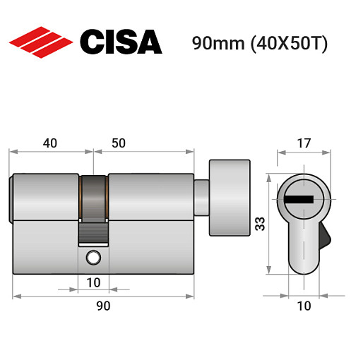 Циліндр CISA ASIX P8 90T (40*50T) нікель матовий 3 ключі - Фото №9