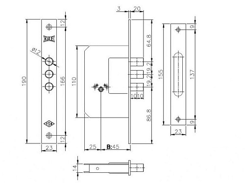 Механизм замка CLASS 189 3M (BS45мм) SN никель - Фото №2