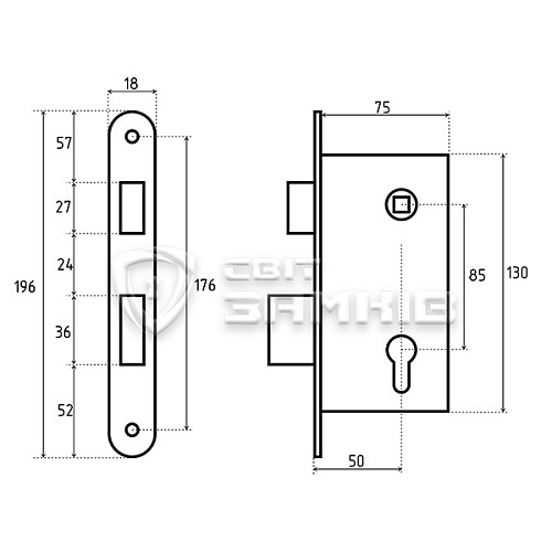 Механізм замка AGB Centro PZ (BS50*85мм) латунь - Фото №5