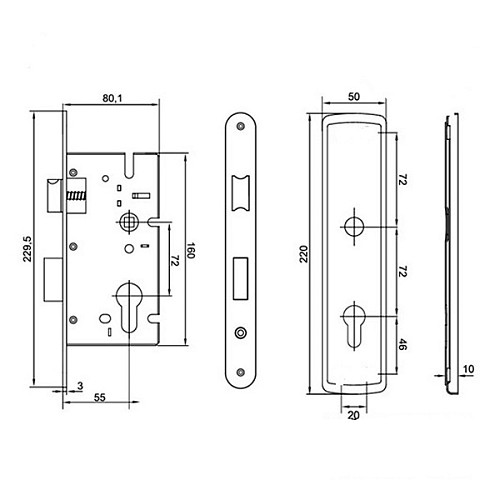 Комплект замка CLASS 7255-2 (BS55*72мм) AB бронза - Фото №6