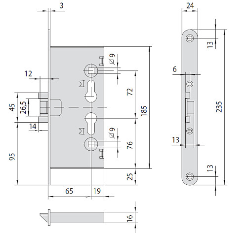 Механизм замка CISA 43022 (BS65*72мм) противопожарная нержавеющая сталь. - Фото №6