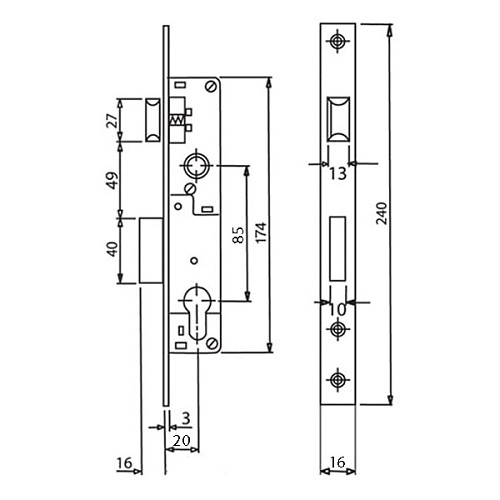 Механізм замка SANTOS 726 (BS20*85мм, 16мм) матовий хром - Фото №7