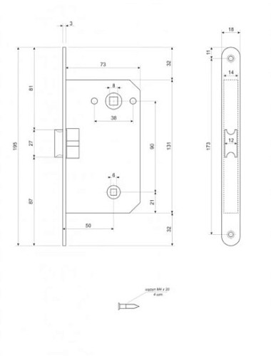 Механизм замка APECS Механизм замка APECS 5300(UA) WC (BS50*90мм) металл.язычок Ni никель - Фото №2