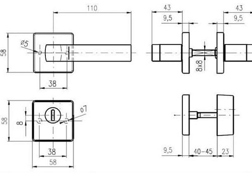 Ручки на розетте ROSTEX Quadrum H58 нержавеющая сталь матовая - Фото №6