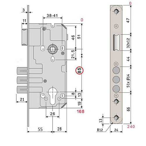 Механізм замка SANTOS 985 (BS55*85мм) матовий хром - Фото №7
