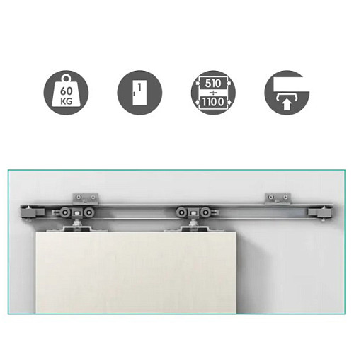 Раздвижная система OMGE Alutech 1390 длина 1,9 м на 1 полотно весом до 60 кг - Фото №2