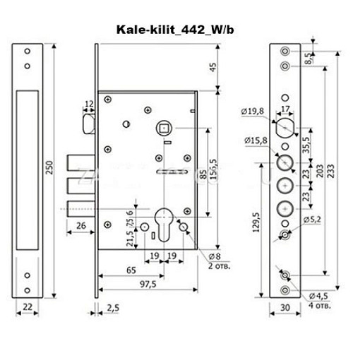 Механізм замка KALE 442 (BS67,5*85мм) хром - Фото №5