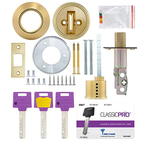 Замок врезной MUL-T-LOCK Dead Bolt DBM ClassicPro (BS60мм) полированная латунь - Фото №5