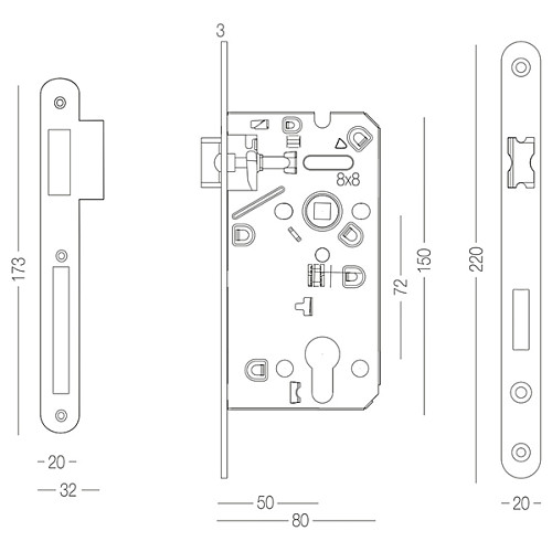 Механізм замка MVM M-72C PZ (BS50*72мм) AB стара бронза - Фото №2