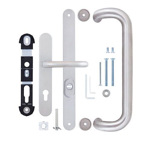 Ручка скоба ROSTEX G 390 фіксована-нажимна 92 (комплект) нержавіюча сталь матова - Фото №7