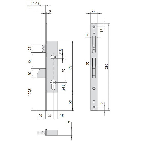 Механізм замка CISA 46215.30 язичок (BS30*85мм, 22 мм) нержавіюча сталь - Фото №8