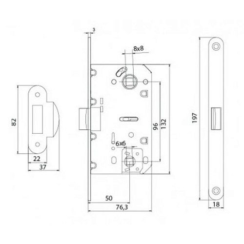 Механізм замка MVM P-2056 WC (BS50*96мм) пласт.язичок White білий - Фото №4
