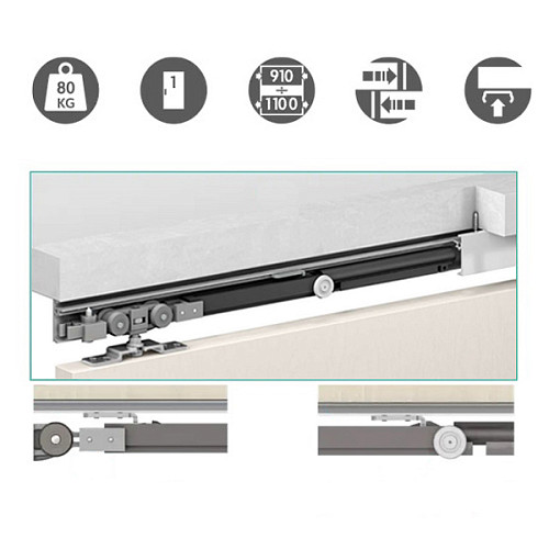 Раздвижная система OMGE Alutech 1499 с 2 демпферами длина 1,9 м на 1 полотно весом до 80 кг - Фото №2