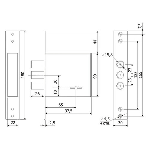Механізм замка ГАРДІАН 30.01 (BS67,5мм) довгий ключ (н) - Фото №6