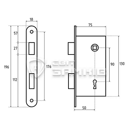 Механізм замка AGB B010025003 (BS50*90мм) латунь - Фото №2