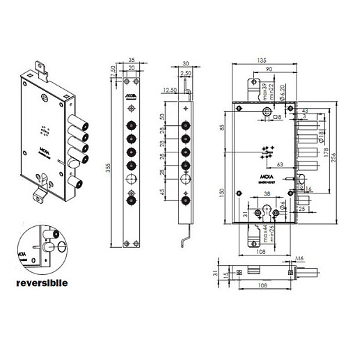 Механизм замка MOIA 7154/280D/S1 (BS63*85мм) двухсистемный - Фото №4