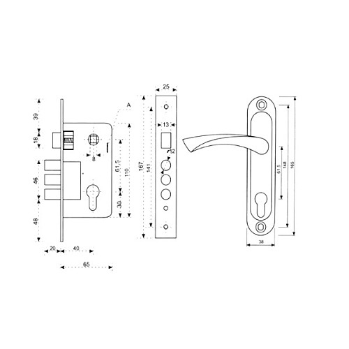 Комплект замка KEDR 1026-M60 (BS40*60мм) AB старая бронза - Фото №2