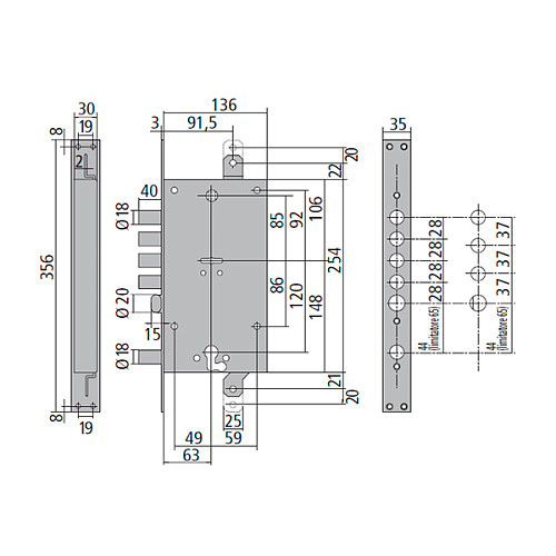 Механизм замка ISEO 618DP-3 двухсистемный (BS66*85мм) - Фото №3