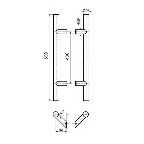 Ручки скоби MEDOS SS 600/400.45 (комплект) нержавіюча сталь - Фото №6