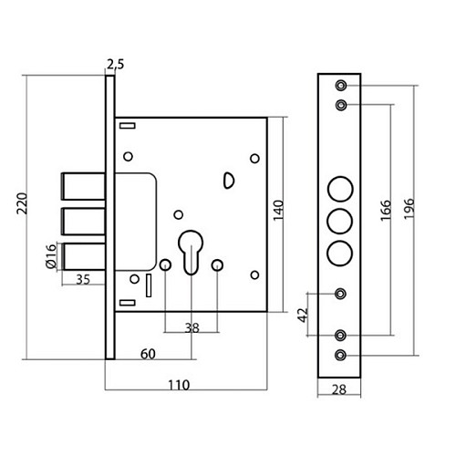 Механизм замка CLASS 257C (BS60мм) CP хром - Фото №2