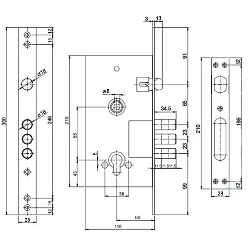 Механізм замка MOTTURA DP58171000 (BS60*85мм) нікель матовий - Фото №5