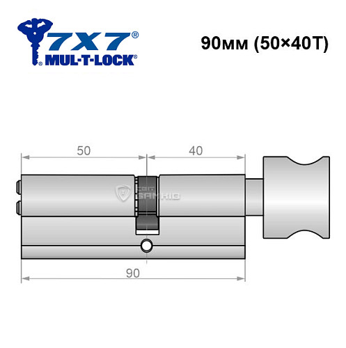 Цилиндр MUL-T-LOCK 7x7 90T (50*40T) никель сатин - Фото №5