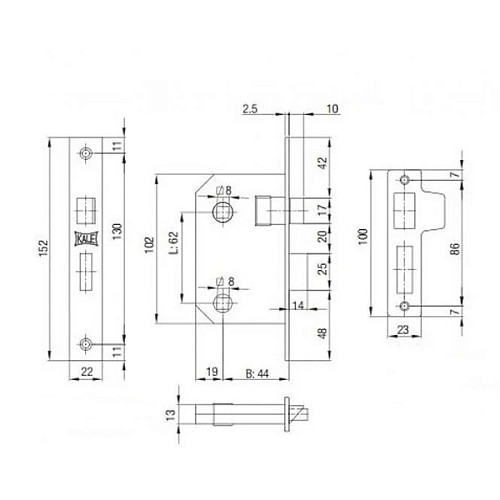 Механизм замка CLASS 251 (BS44*62мм) WC PB полированная латунь - Фото №2