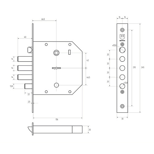 Механізм замка SHERLOCK 05.41 (BS66,5*42мм) 5 ключів - Фото №5