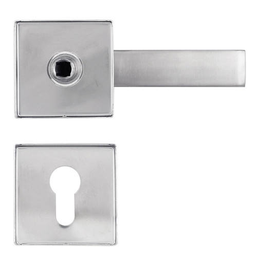 Ручки на розеті з протектором ROSTEX Quadrum фіксована-натискна нержавіюча сталь матова - Фото №3