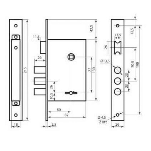 Механізм замка BRUNO BR-77 (BS50*77мм) CP хром - Фото №6