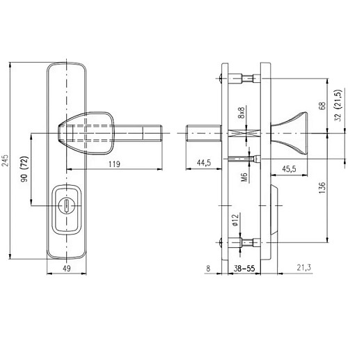 Ручки на планці з протектором ROSTEX Astra R 85мм (38-55мм) фіксована-натискна матовий титан PVD	 - Фото №8