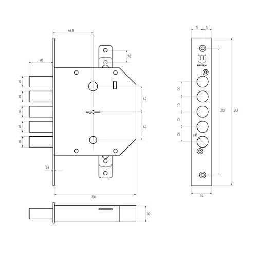 Механізм замка SHERLOCK 602 (BS66,5мм) 5 ключів - Фото №5
