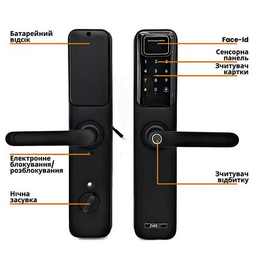 Розумний замок PES Arteon Face-ID накладний чорний - Фото №8