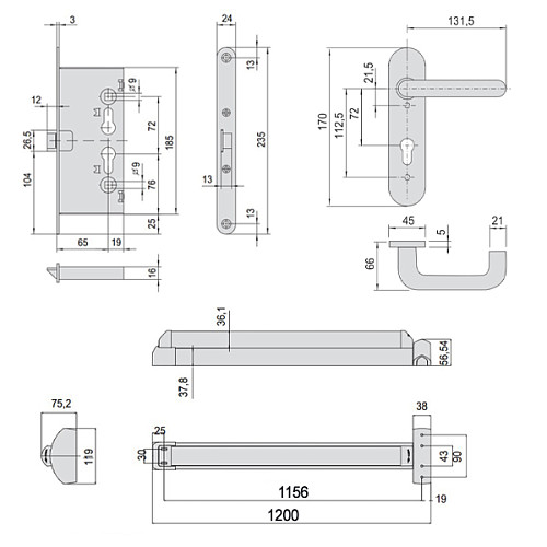 Комплект антипаніки врізний CISA eFAST 59751.00 електромоторний червоний-чорний - Фото №17