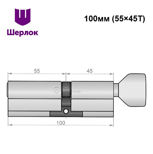 Циліндр SHERLOCK HK 100T (55*45T) нікель сатин - Фото №6