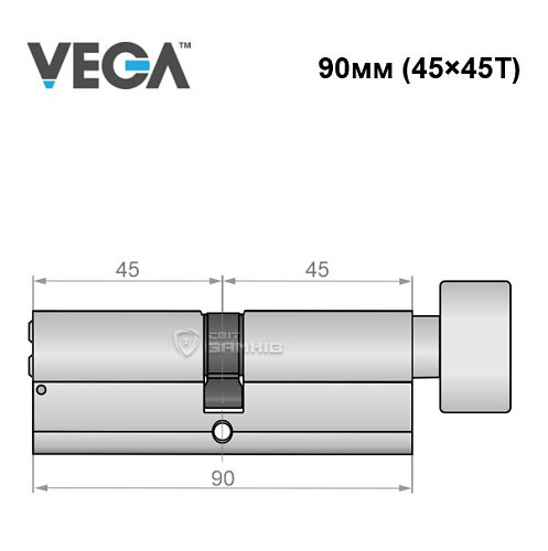 Цилиндр VEGA VP-7 90T (45*45T) никель сатин - Фото №5