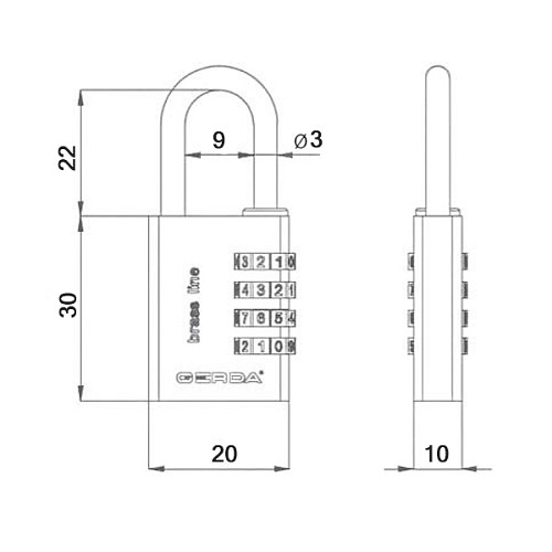 Навесной замок GERDA KMS2030 S 20 кодовый - Фото №2