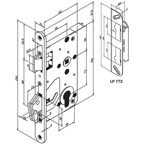 Механизм замка ABLOY 4272 Левый (BS56*72мм) матовый хром без зв.планки - Фото №5